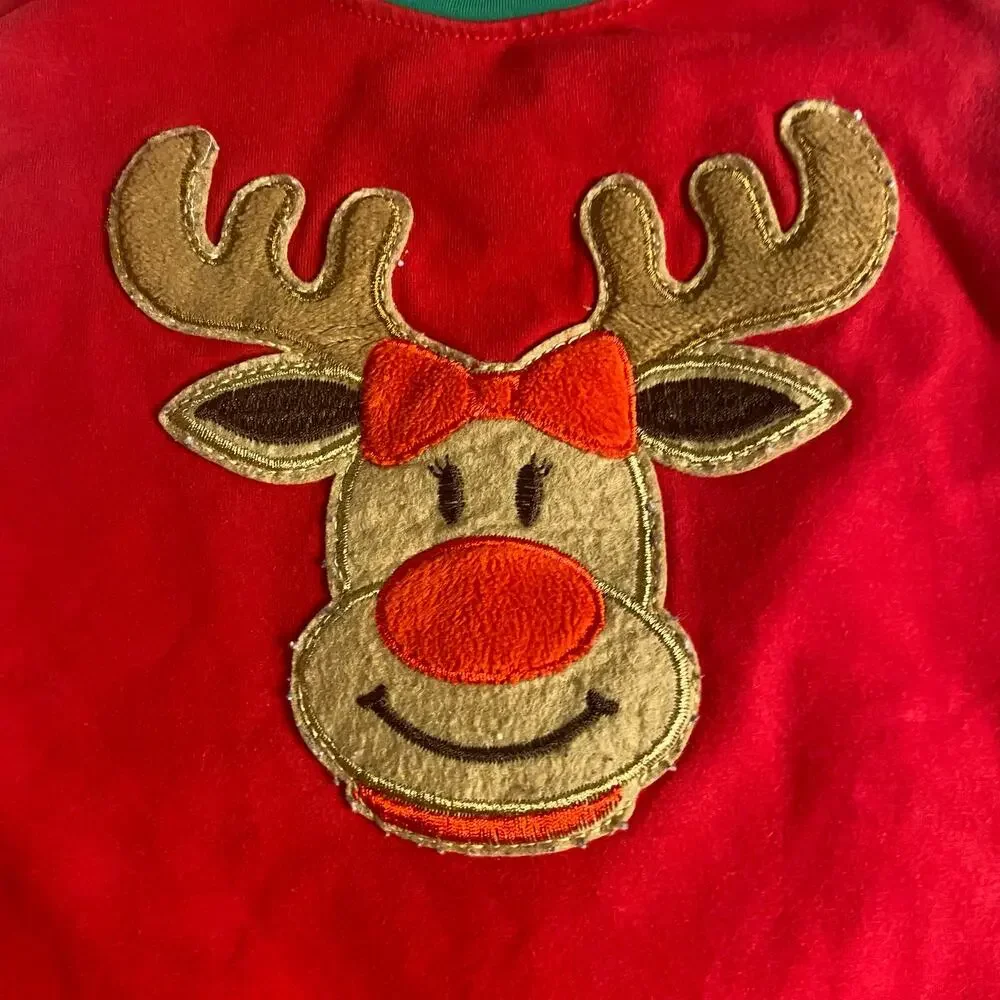 Marie Nicole red polka dot reindeer embroidered‎ long sleeve shirt SIZE 2